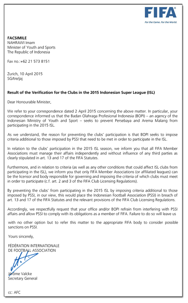 FIFA Letter - Verification for the Clubs in 2015 ISL-w600