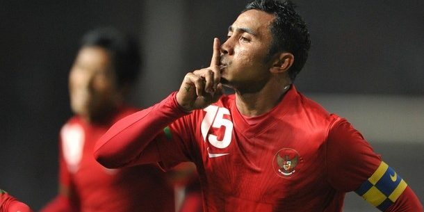 Indonesia’s captain Firman Utina (C) celebrates a goal during the qualification football match in the AFF Suzuki 2010 between Indonesia and Laos, in Jakarta on December 4, 2010. Indonesia won 6-0. AFP PHOTO/ADEK BERRY (Photo credit should read ADEK BERRY/AFP/Getty Images)